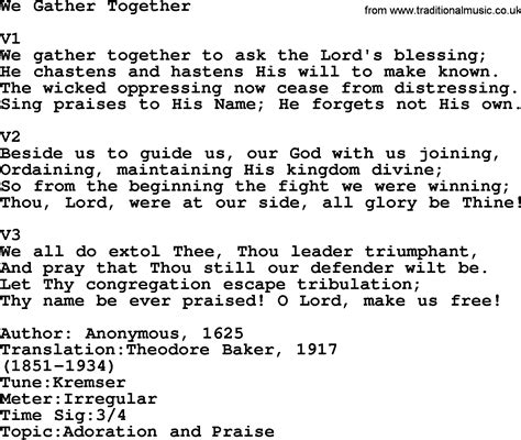 Adventist Hymn: We Gather Together - Christian Song lyrics, with PDF