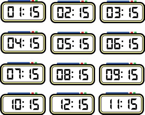 Digital Clock Time Flat Vector Set with 24 Hours, Digital Number ...