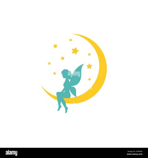 Gold half moon and stars and blue fairy. Magic, fantasy. Isolated on ...