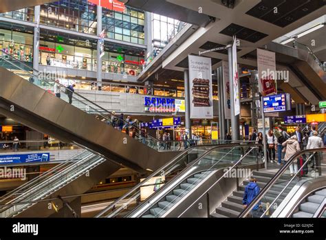 Interior of Berlin Hauptbahnhof Station, a multi level train station ...