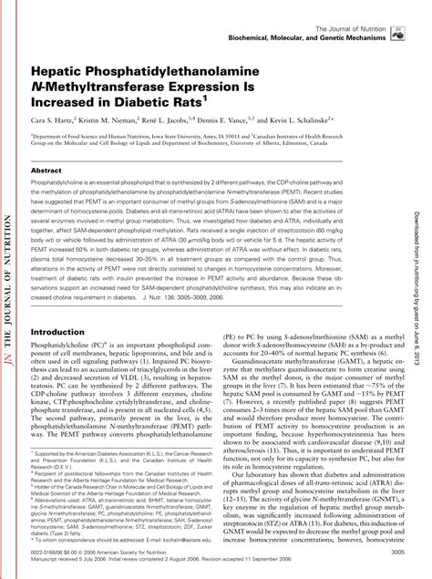 (PDF) Hepatic Phosphatidylethanolamine N-Methyltransferase Expression ...