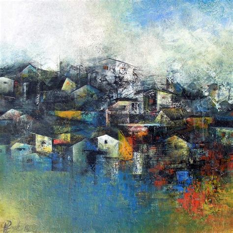 Distant View of a Village painting by M Singh | ArtZolo.com | Landscape ...