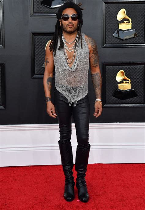 Lenny Kravitz Wears Chainmail Top and Leather Pants at 2022 Grammys