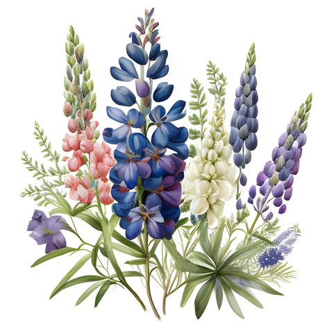 Watercolor Lupine Clipart, Bluebonnet Flowers, Floral Clipart, Blue Floral Clipart, Blue Flowers ...