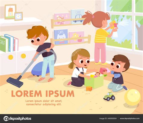 Children Cleaning Up Toys Clipart