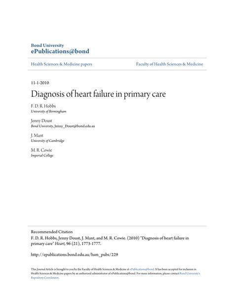 (PDF) Heart failure: Diagnosis of heart failure in primary care