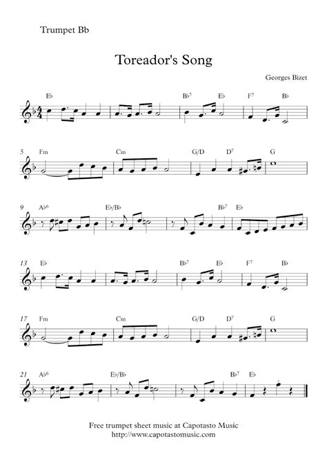 Easy Sheet Music For Beginners: Free trumpet sheet music | Toreador's Song