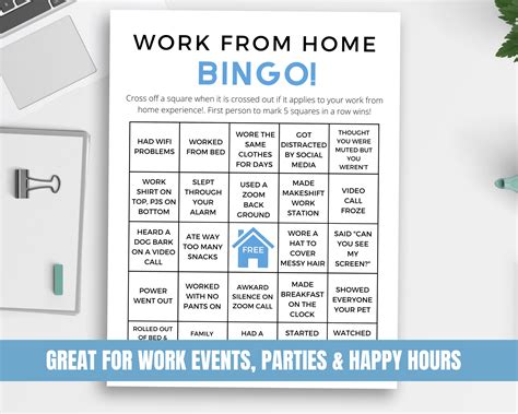 Work From Home Bingo Virtual Office Game Zoom Bingo Work | Etsy