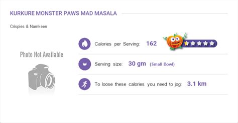 Kurkure Monster Paws Mad Masala - Nutritional Information and Rating | Purple Kaddu