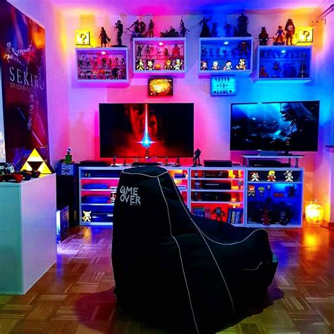 LED Colorfully Lit Game Room | Video game rooms, Video game room design ...