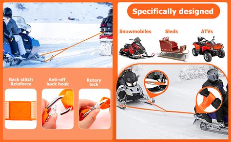 Snowmobile Tow Straps Skidoo Accessories Strength Heavy Duty ATV Towing Rope for Sled Snowboards ...