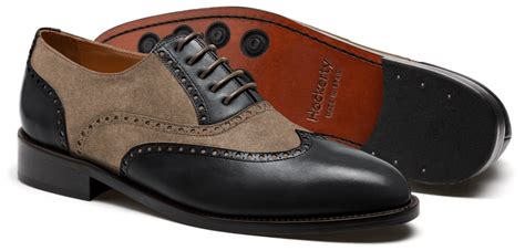 Brogue Shoes - black & brown leather & suede