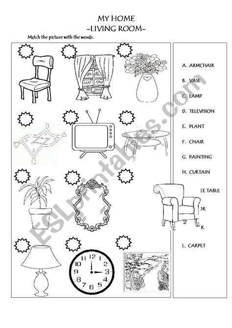 My Home - Living Room Furniture - ESL worksheet by dcicek