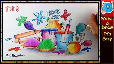 Holi Scenery For Kids / Children spray colours to each other.