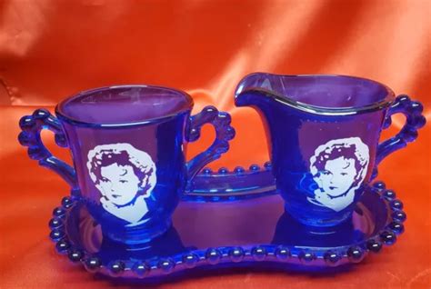 RARE COBALT BLUE CANDLEWICK PATTERN Shirley Temple Sugar Creamer & Tray 3 Pc Set $16.50 - PicClick