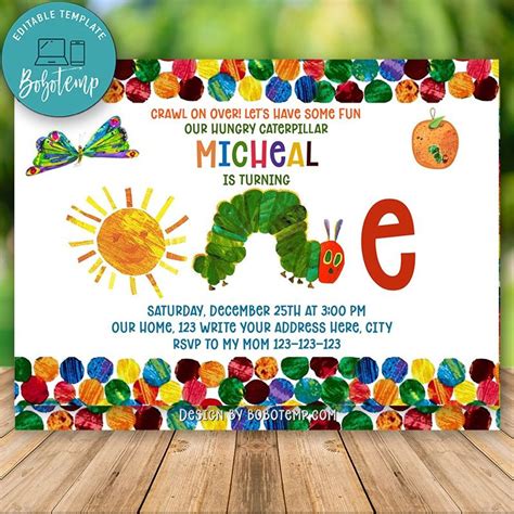 Editable Very Hungry Caterpillar Party Invitation DIY | Createpartylabels