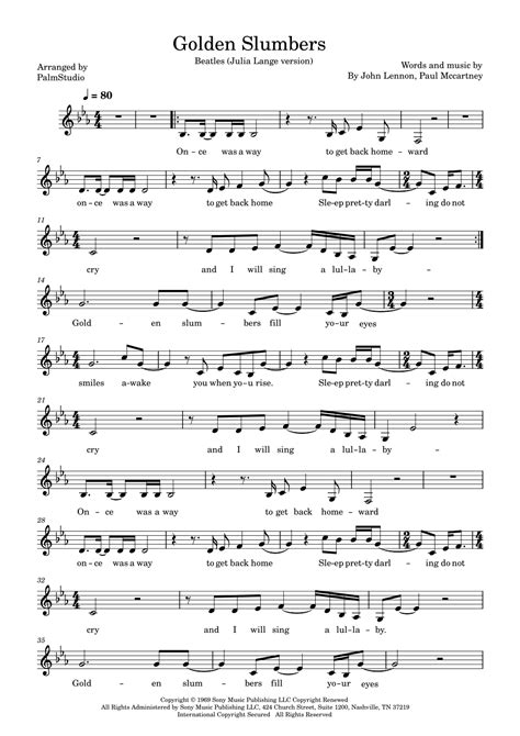 Golden Slumbers (arr. PalmStudio) by The Beatles Sheet Music for Piano ...