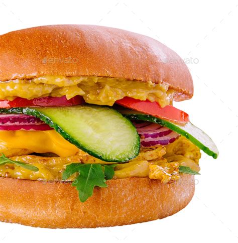 grilled chicken fillet Burger isolated on white Stock Photo by ...