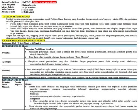 RPP Satu Lembar Bahasa Inggris SMP/Mts K13 Semester 2 Revisi 2020 - Info Pendidikan Terbaru