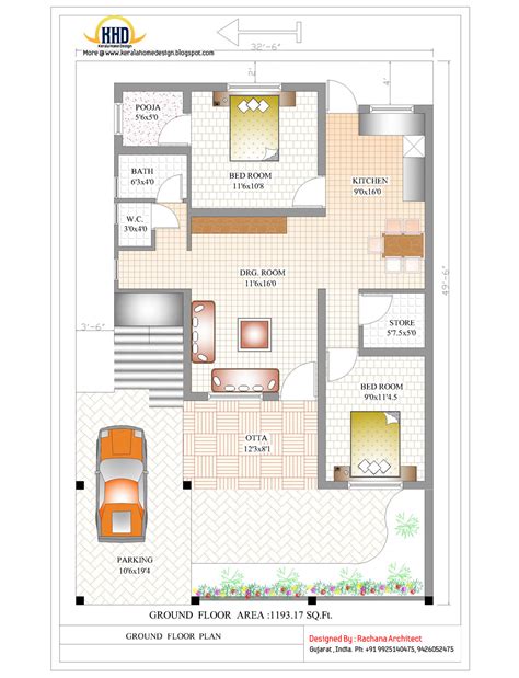 Contemporary India house plan - 2185 Sq.Ft. | home appliance