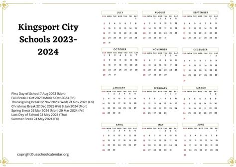 Kingsport City Schools Calendar with Holidays 2023-2024