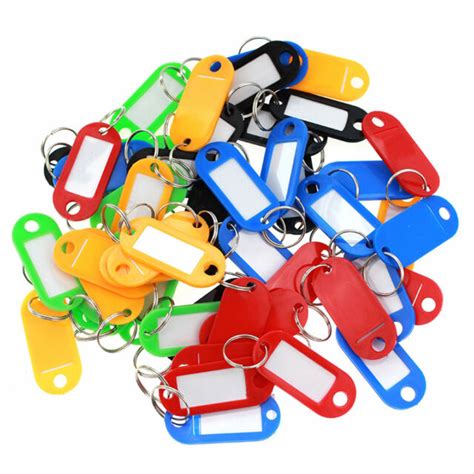 50PCS Key Ring Tags Plastic Assorted Color Name Label Keys Tag Luggage ...