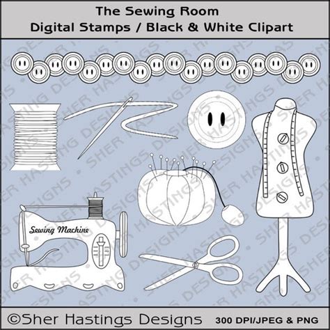 Items similar to The Sewing Room Digital Stamp - Black and White Clipart - Digital Scrapbooking ...