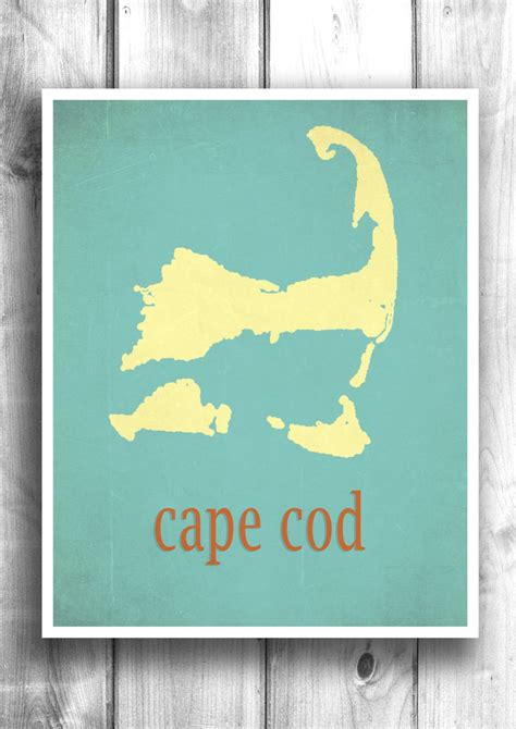 Map Art Cape Cod Print Wall Sign Beach House Vintage by Mapity