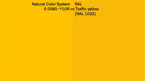 Natural Color System S 0580-Y10R vs RAL Traffic yellow (RAL 1023) side by side comparison