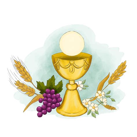 Premium Vector | Eucharist symbols of bread and wine chalice and host ...