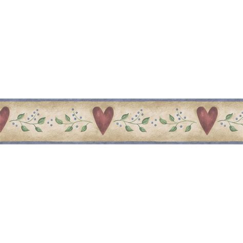 Brewster Wallcovering 4-1/2" Country Heart Prepasted Wallpaper Border ...