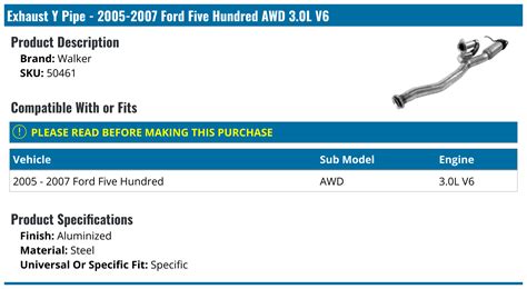 2005-2007 Ford Five Hundred Exhaust Y Pipe - Walker 50461 - - PartsGeek.com