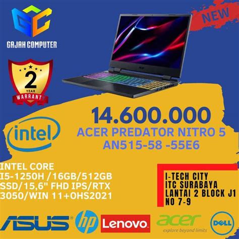 Jual ACER PREDATOR NITRO5 AN515-58-55E6 di Seller gajah_computer - Kapasan, Kota Surabaya | Blibli