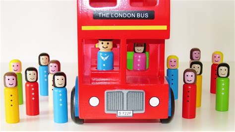 Double decker London bus wooden toy educational video learn colors 3d ...