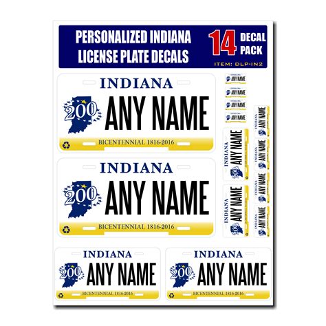 Personalized Indiana License Plate Decals - Stickers Version 2