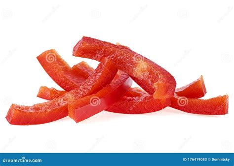 Red Sweet Bell Pepper Sliced Strips Isolated on White Background. Bulgarian Pepper Stock Image ...