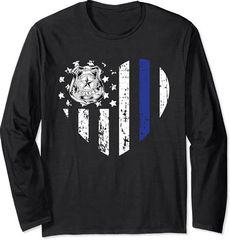 Amazon.com: Police American Flag Valentines Day Blue Line Patriotic Gift Long Sleeve T-Shirt ...