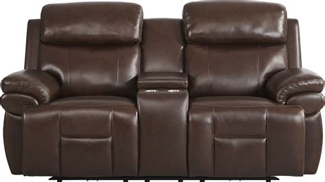 Eastmann Chocolate Leather Triple Power Reclining Console Loveseat with ...