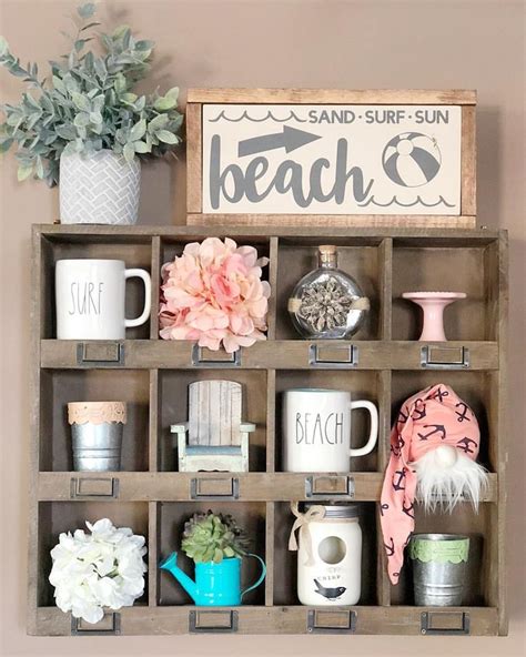 Hobby Lobby Shelf with beach decor. | Beach cottage decor, Cubby decor, Decor