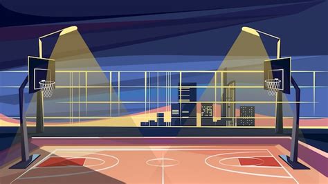 Premium Vector | Basketball court in night time