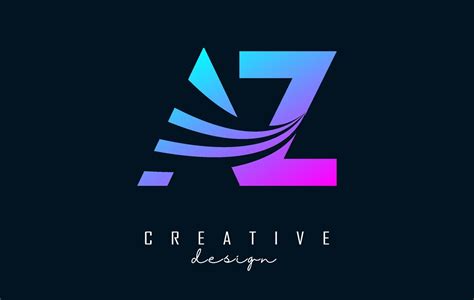 Creative colorful letters AZ A Z logo with leading lines and road ...