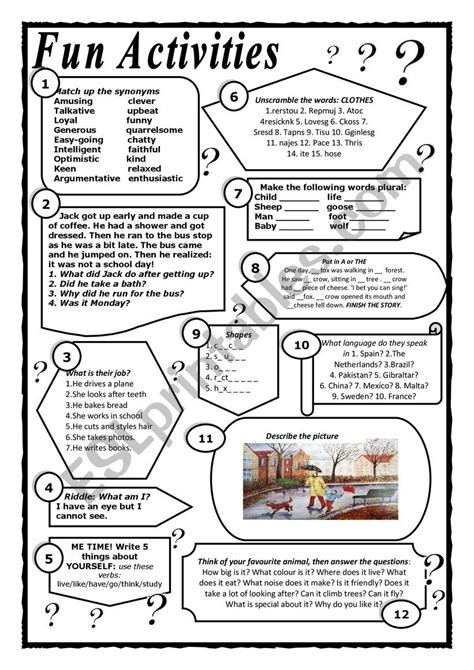 Some fun activities - ESL worksheet by cunliffe