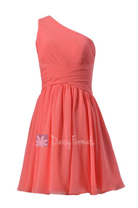 Pretty Light Coral One-Shoulder Short Prom Dress Affordable Bridesmaid Dress(BM351 ...