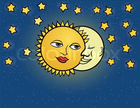 Moon and sun, two romantic cartoon ... | Stock vector | Colourbox