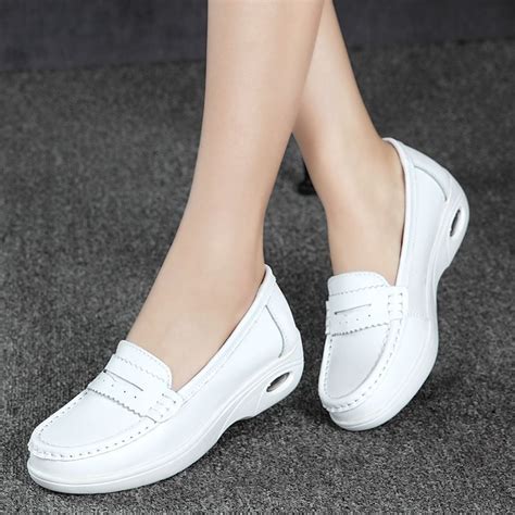 High Quality White Platform Nurse Shoes Women Moccasins Elevator Women ...