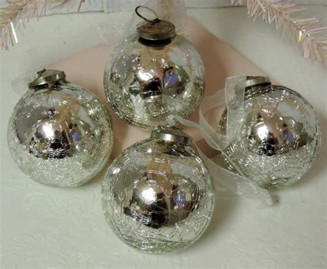 Antiqued Silver Mercury Glass Christmas Tree Ornaments