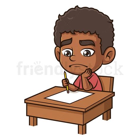 Cartoon Black Boy Doing Homework Vector Graphic - FriendlyStock