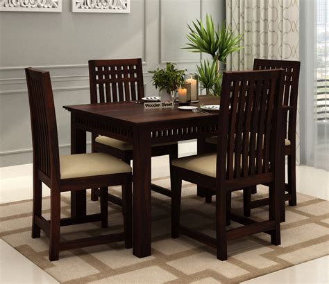 Buy Adolph Compact 4 Seater Dining Table Set with 4 Chairs (Walnut ...