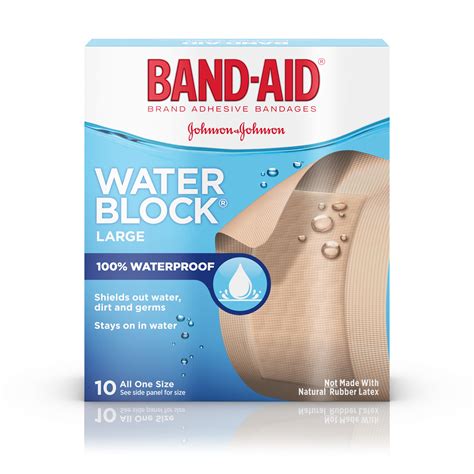 100% Waterproof Large Band-Aid Brand Water Block Plus Adhesive Bandages ...