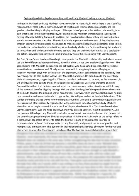 Explore the relationship between Macbeth and Lady Macbeth in key scenes ...